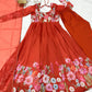 Lorenvalley Rust Soft Organza Silk With Floral Print Fully Flared Anarkali Pant With Dupatta Set | Swadesiicart