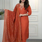 Lorenvalley Fashion Rust Roman Silk Hand Work Kurta Pant with Dupatta - Swadesiicart