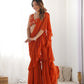 Lorenvalley Rust Faux Georgette Ready To Wear Sharara Saree with Full Stitched Blouse - Swadesiicart