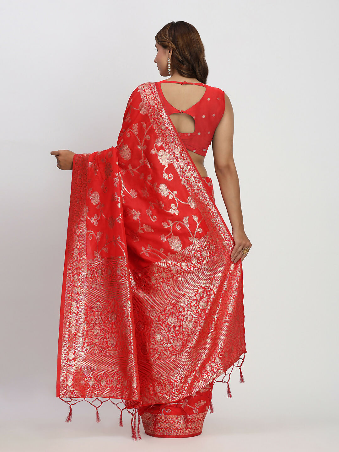 Astita Banarasi Silk Red Saree | Swadesiicart