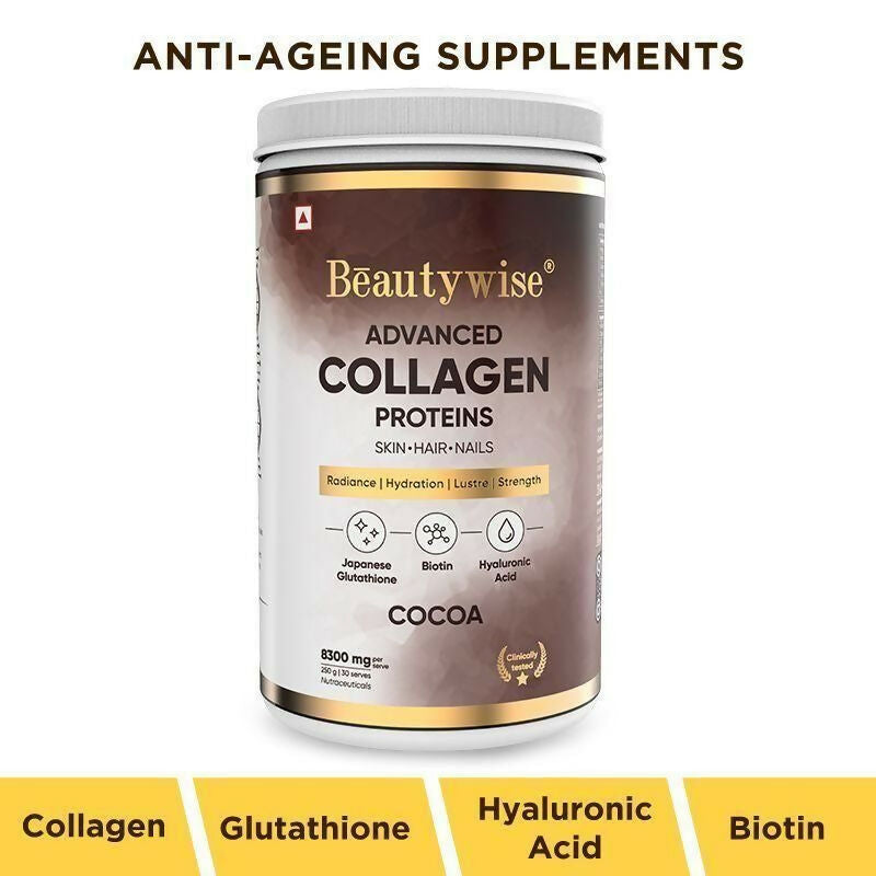 Beautywise Advanced Marine Collagen Anti-Aging Powder - Glutathione, HA & Biotin - Cocoa | Swadesiicart