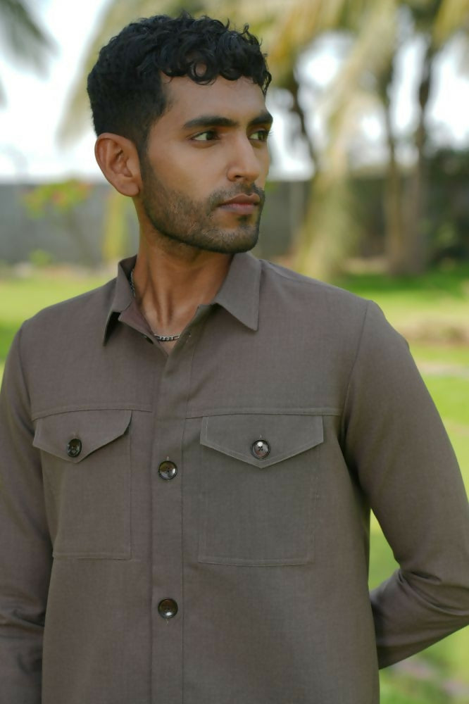 Azure Brown Shacket by Hilo Design