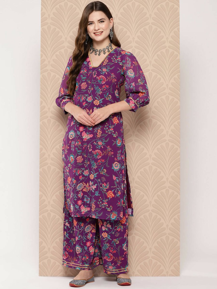 Ahalyaa Women's Traditional wear Kurta Set - Purple | Swadesiicart