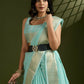 Vishnu Weaves Women's Sea-Green Soft Silk Zari Woven Saree with Blouse - Swadesiicart