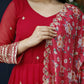 Jyoti Fashion Women's Red Faux Blooming Sequins with Zari Embroidery Anarkali Dress with Dupatta | Swadesiicart