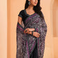 Black Satin Crepe Silk Sequence Embroidered Saree With Unstitched Blouse - Mohmanthan Yavanika