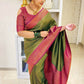 DEIANA'S Beautiful Designer Golden zari Soft Lichi Silk Saree - Mehndi - Swadesiicart