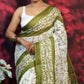Exclusive Collection Beautiful Batique Print Green Pure Cotton Hand Print Handloom Saree With Running Blouse Piece - Swadesiicart