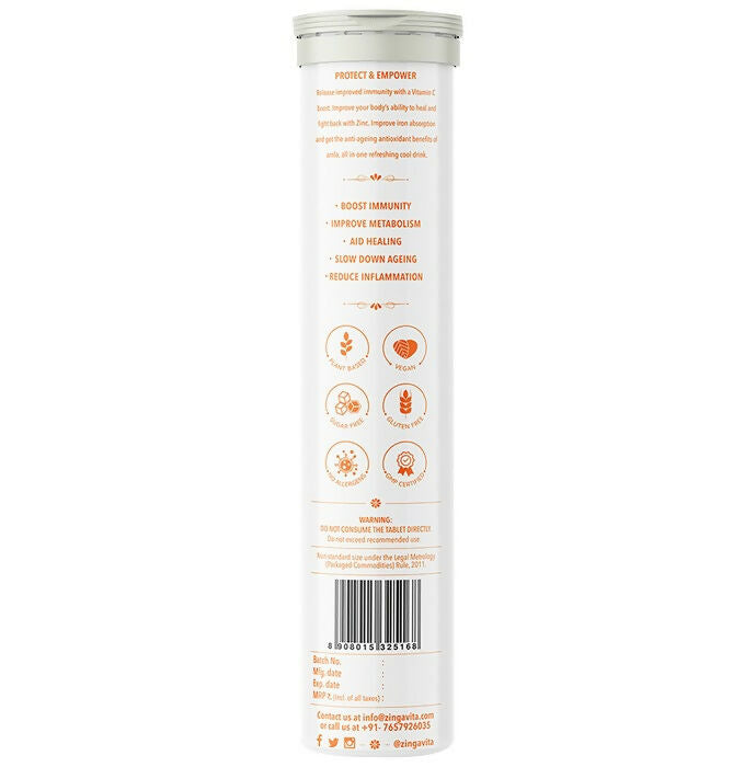 Zingavita Vitamin C Effervescent Tablets for Stronger Immunity - Orange Flavor | Swadesiicart