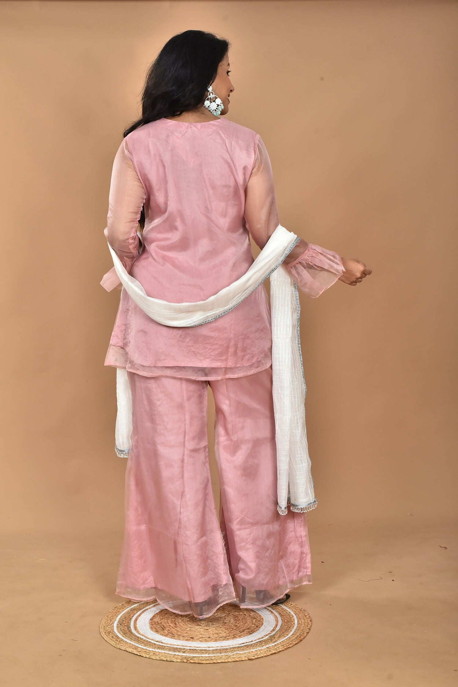 Morchari Women And Hand Embroidery Palazzo Set-Peach - Swadesiicart