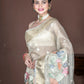 Morchari Beige Banarasi Tissue Computer Embroidery Saree Unstitched Blouse | Swadesiicart