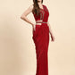 Red Imported Crystle Solid Ready to Wear Saree with stitched Blouse - Nita | Swadesiicart