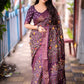 Purple Slub Silk Printed Saree with Unstitched Blouse - Hiral Fashion | Swadesiicart