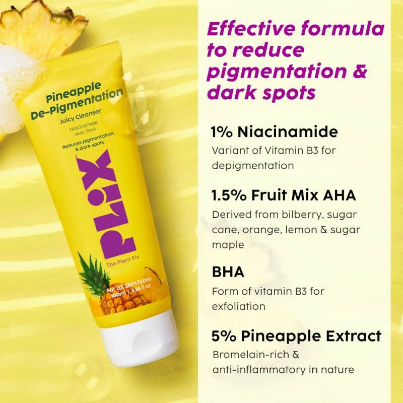 PLIX The Plant Fix Pineapple Depigmentation Regime With Face Wash, Toner, Serum & Moisturizer | Swadesiicart
