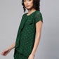 Ahalyaa Women Green Georgette Golden Polka Dots Print Layered Tunic | Swadesiicart