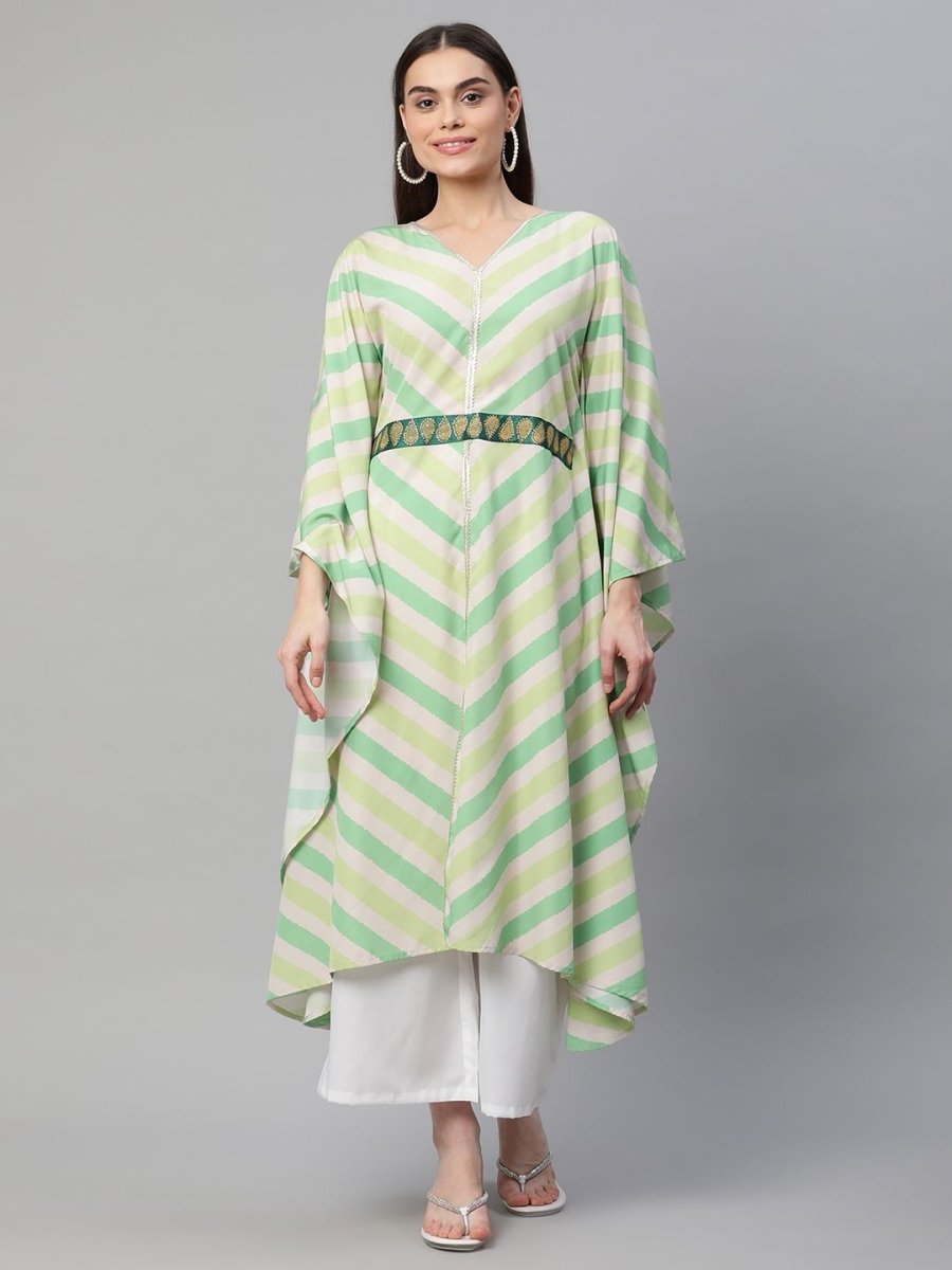 Ahalyaa Women Green Crepe Digital Printed Flared Sleeve Kaftan Kurta | Swadesiicart