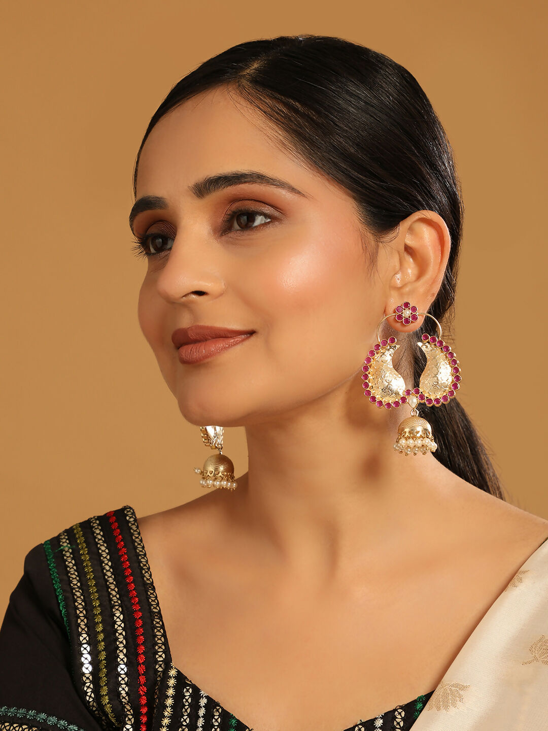 Nuyug 22K Gold Plated Pink Paisley Bloom Earrings | Swadesiicart
