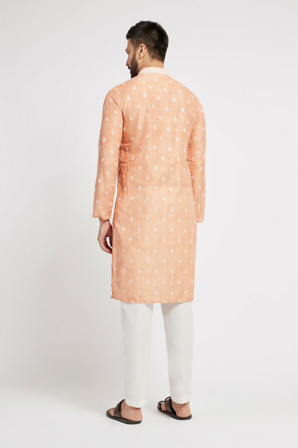 Ethnic India Orange Men's Kurta Ethnic Motifs Polyester | Swadesiicart