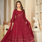 Jyoti Fashion Women's Maroon Georgette Embroidered Anarkali Kurta Pant Set With Dupatta | Swadesiicart
