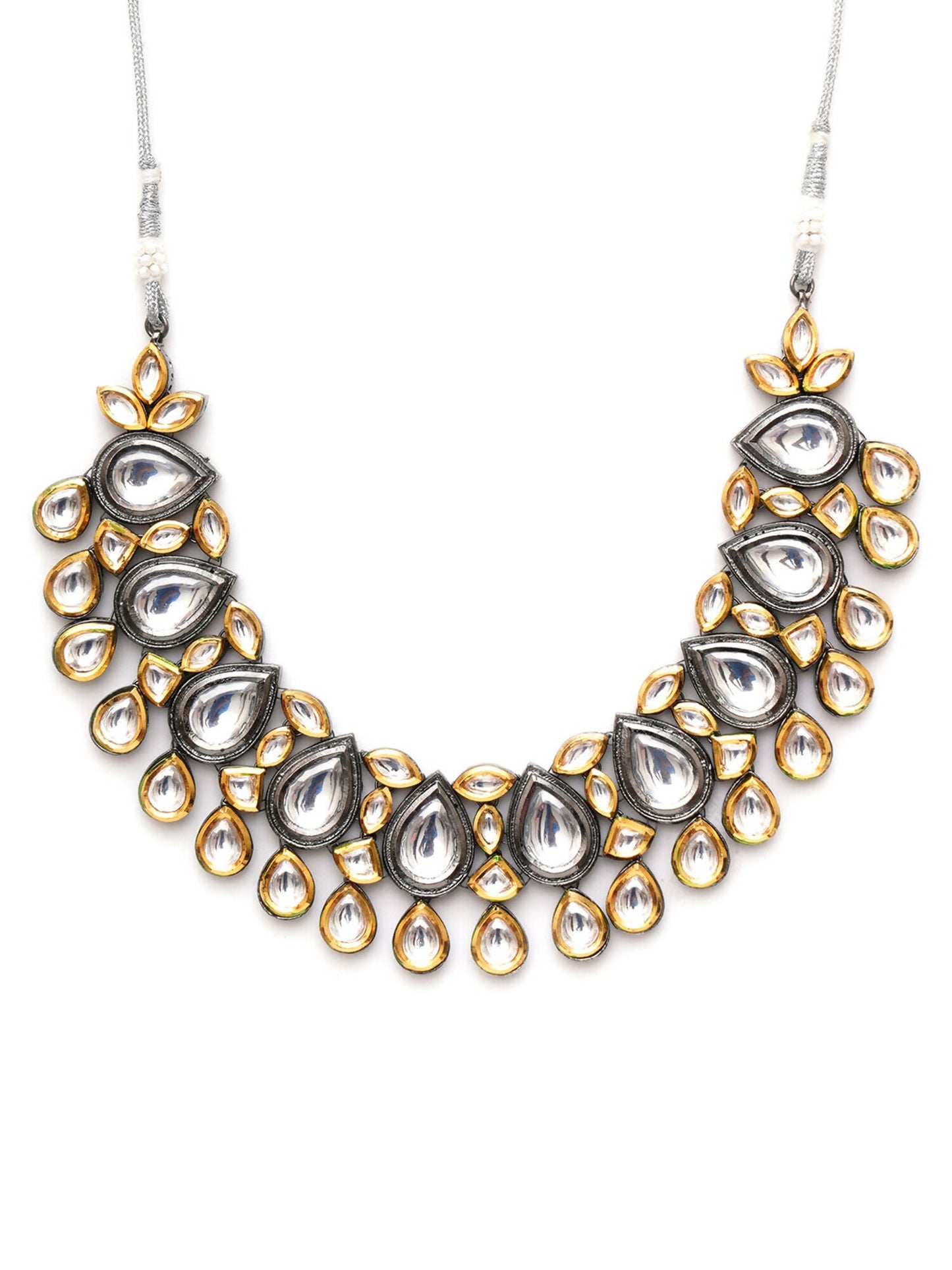 Dual Tone Kundan Neckpiece (silver) - Ruby Raang | Swadesiicart