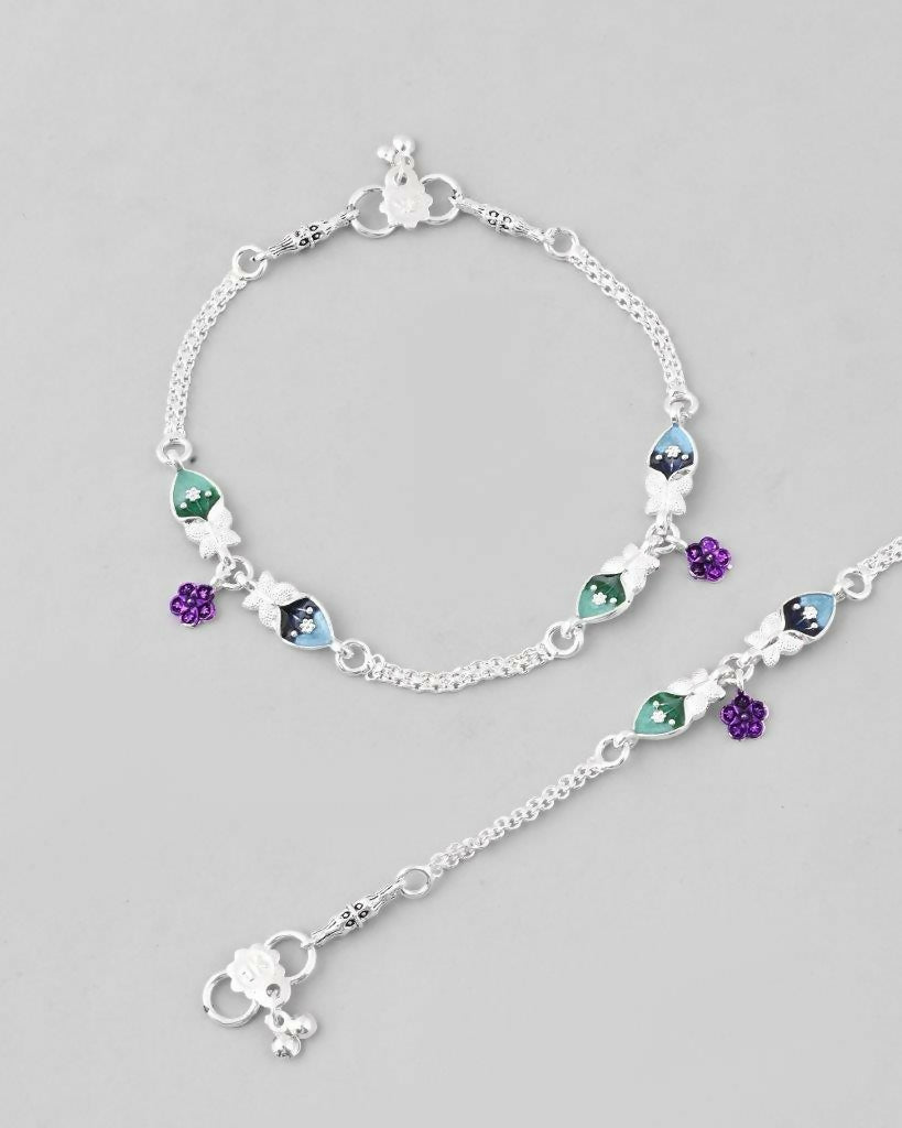 VOJ Set of 2 Mutli Color Meenakari Anklet - Swadesiicart