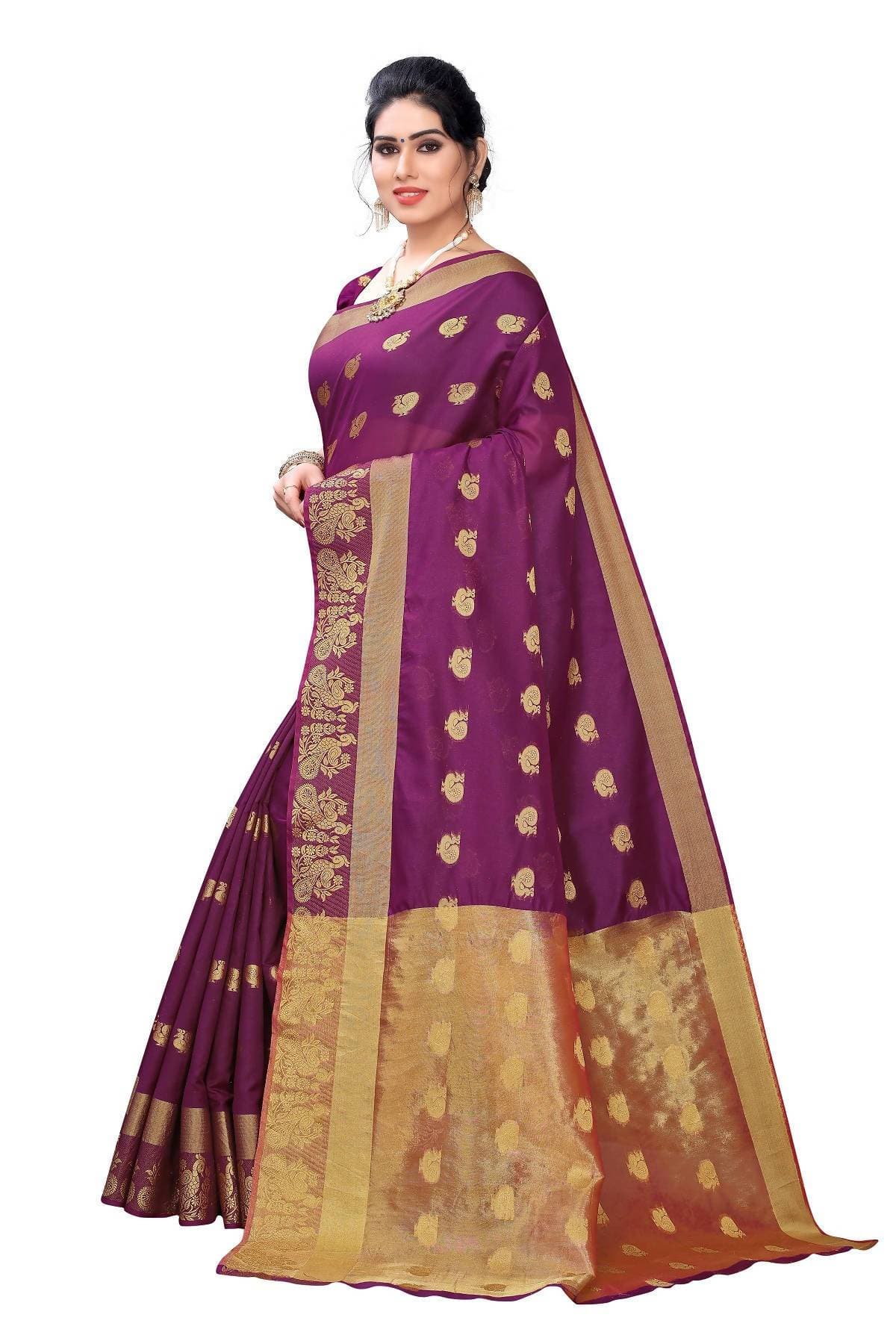 Vamika Banarasi Jacquard Weaving Wine Red Saree | Swadesiicart