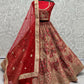 Jyoti Fashion Women's Red Silk Fancy Dori & Sequins Multi Thread Embroidered with Diamond Work Wedding Lehenga Choli | Swadesiicart
