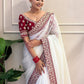 Teeya Creation White Color Banarasi Crush Silk Heavy Lace Work Saere | Swadesiicart