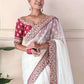 Teeya Creation White Color Banarasi Crush Silk Heavy Lace Work Saere | Swadesiicart