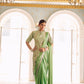 Teeya Creation Green Color Chinnon Silk Embroidery Work Ready To Wear Saree With Stitched blouse | Swadesiicart