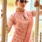 Teeya Creation Peach Color Chinnon Silk Embroidery Work Ready To Wear Saree With Stitched blouse | Swadesiicart