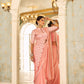 Teeya Creation Peach Color Chinnon Silk Embroidery Work Ready To Wear Saree With Stitched blouse | Swadesiicart