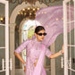 Teeya Creation Pink Color Chinnon Silk Embroidery Work Ready To Wear Saree With Stitched blouse | Swadesiicart
