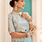 Teeya Creation Sky Color Chinnon Silk Embroidery Work Ready To Wear Saree With Stitched blouse | Swadesiicart