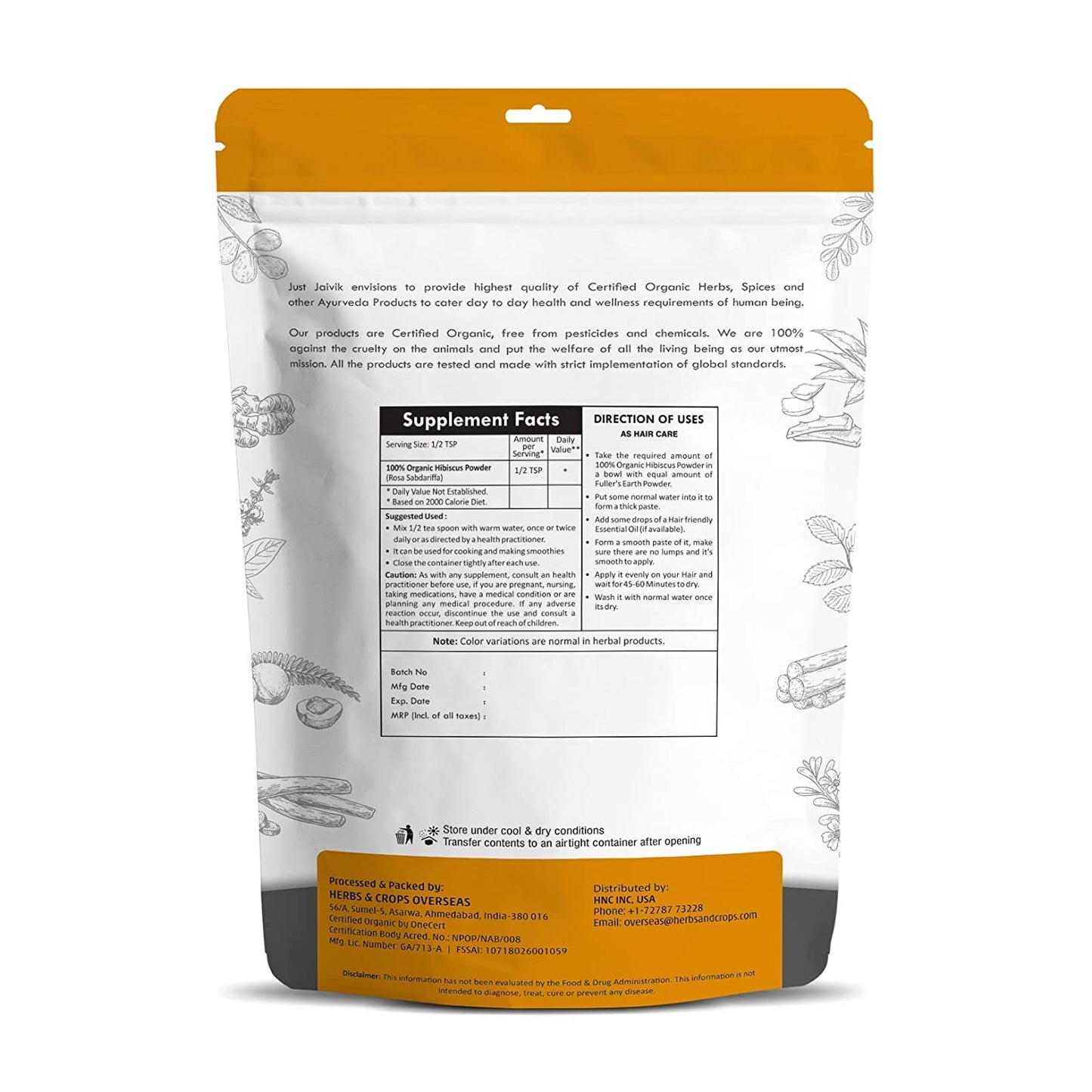 Just Jaivik | Hibiscus Flower Powder | 227g | Organic | Hibiscus | For Hair and Scalp Treatment