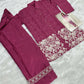 Anaita Magenta Chinon Silk Readymade Co-ords Set with Embroidery Work