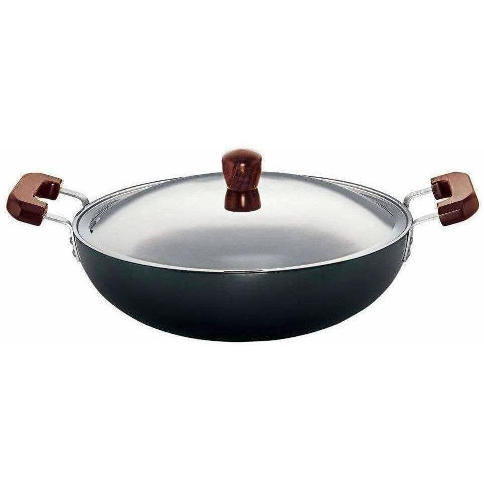 Hawkins Futura Hard Anodised Flat Bottom Deep-Fry Pan with Steel Lid, 7.5 L/36cm - Swadesiicart