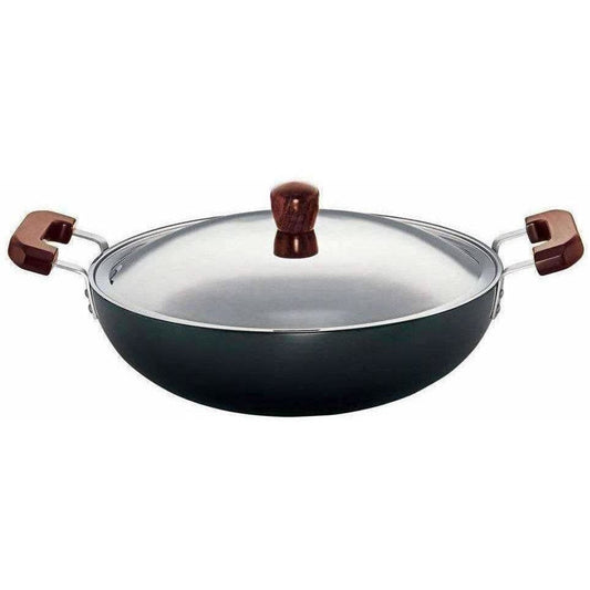 Hawkins Futura Hard Anodised Flat Bottom Deep-Fry Pan with Steel Lid, 7.5 L/36cm - Swadesiicart