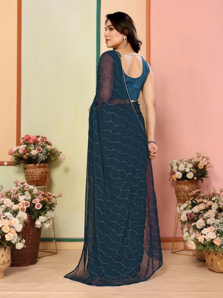 Aafreen Partywear Designer Bottle Green Georgette Fancy Saree
