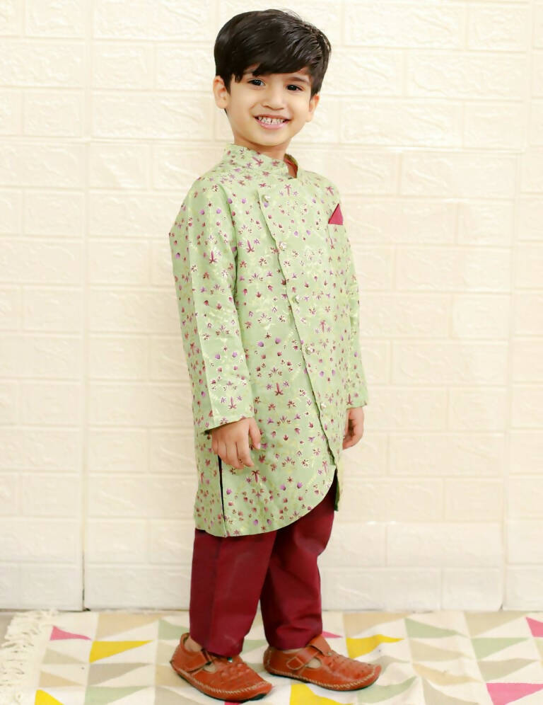 Lil Drama Boys Ethnic Kurta Pyjama - Green | Swadesiicart