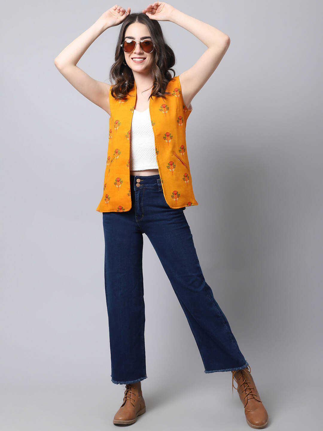 Even Apparels Yellow 100% Viscose Rayon Open Front Gillet (BF009) | Swadesiicart