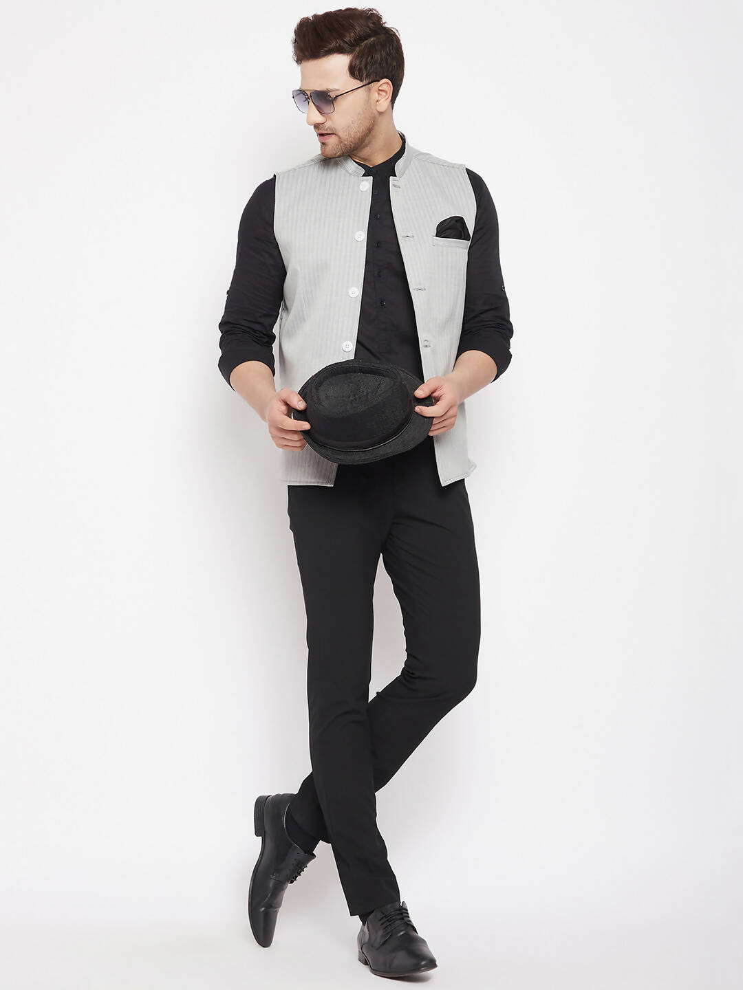 Even Apparels Grey Merino Men Woven Nehru Jacket BF681 | Swadesiicart