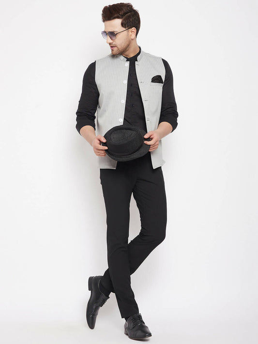 Even Apparels Grey Merino Men Woven Nehru Jacket BF681 | Swadesiicart