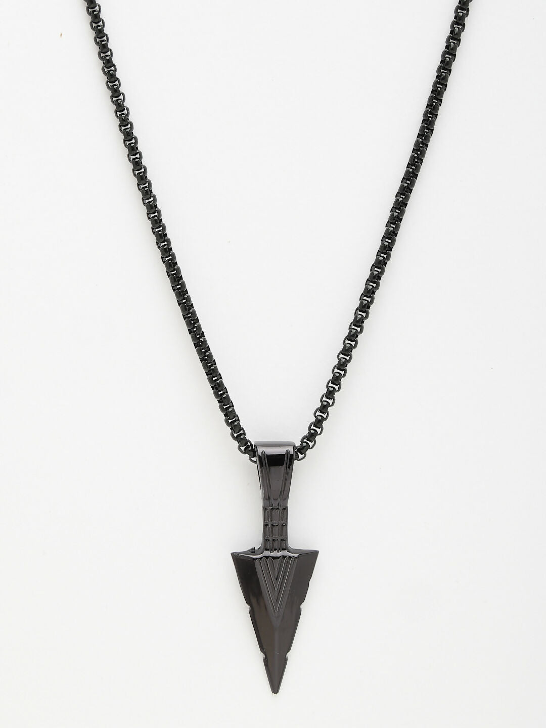 NVR Men's Black Rhodium-Plated Arrow-Shaped Pendant With Chain - Swadesiicart
