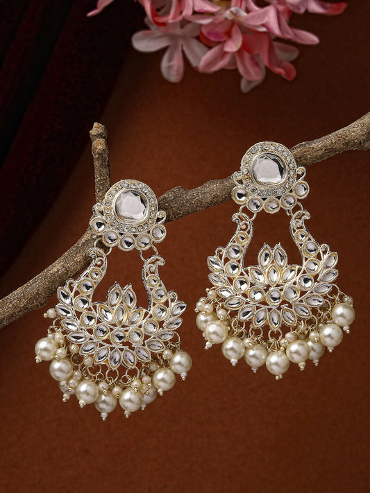 NVR Women Gold-Polished Kundan Chandbali Earrings | Swadesiicart