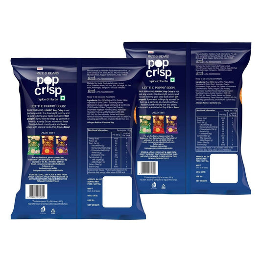 Unibic Pop Crisp Rice And Beans Popped Chips - Swadesiicart