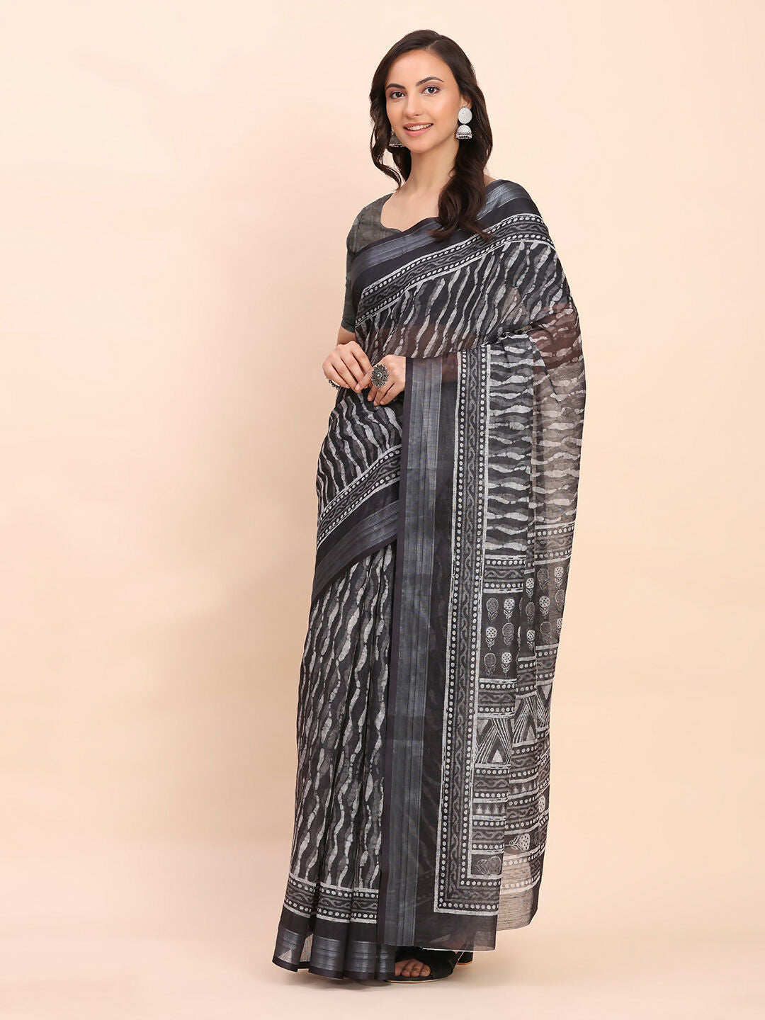 Shree Shyam Fashion Linen Cotton Black Saree