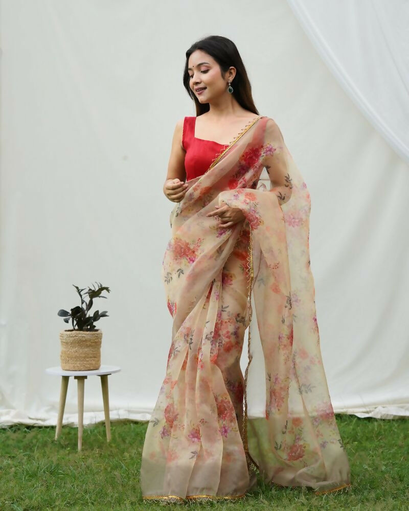 Vamsee Shanaya Brown Organza Saree - Swadesiicart