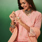 Peach Georgette Handwork Unstitched Dress Material - Hanika | Swadesiicart