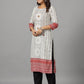 Juniper Women's White Ethnic Motif Printed Rayon Slub Kurta With Beads & Sequins - Swadesiicart